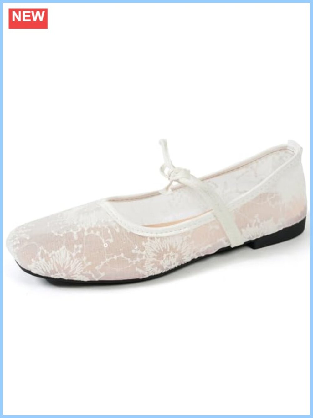 Women's Ballet Flats Lace Mesh Embroidery Bow Slip On Mary Jane Shoes